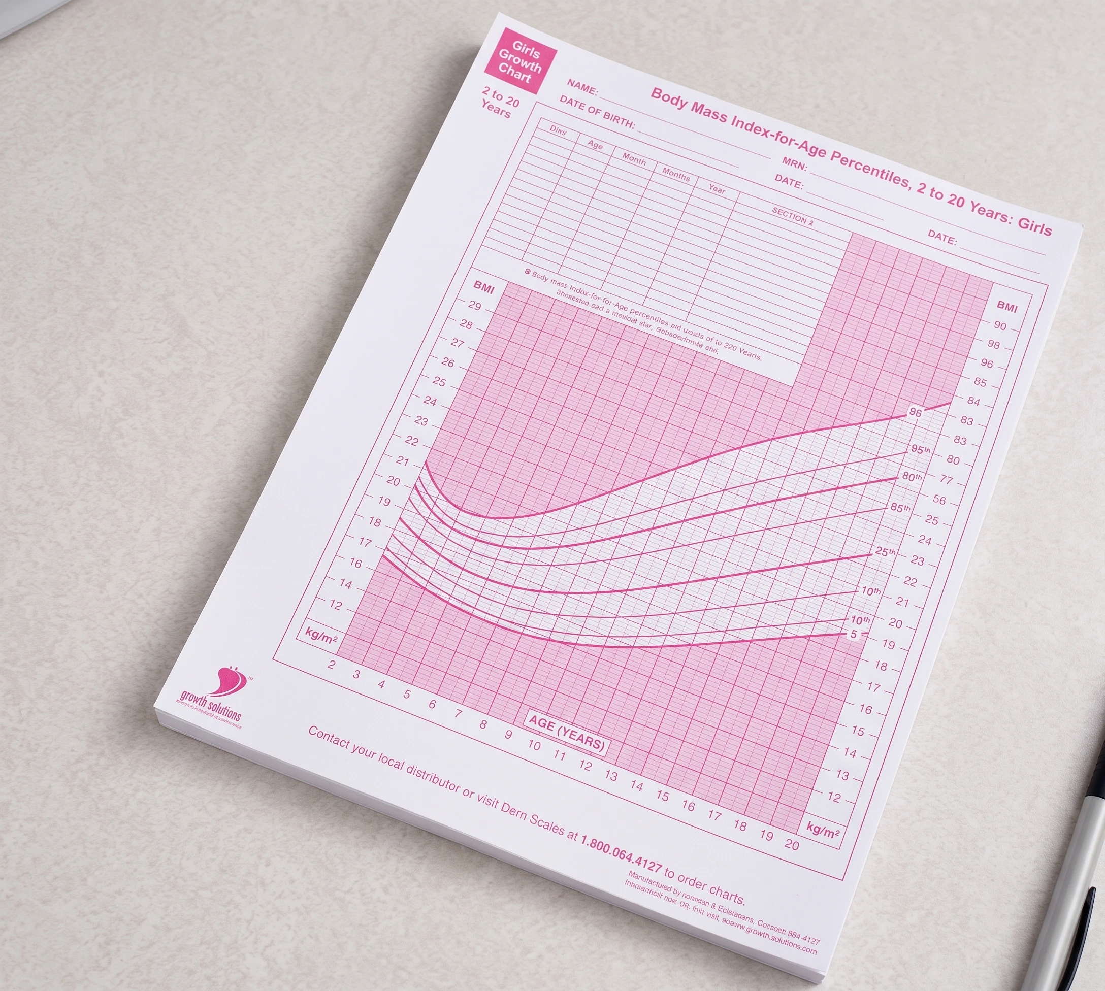 Girls Growth Charts 2 to 20 Years (10 Packs of 100 Pages per Pack)