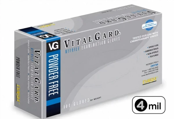 Dash Medical VitalGard Nitrile PF Examination Gloves, Large, 1000/Case