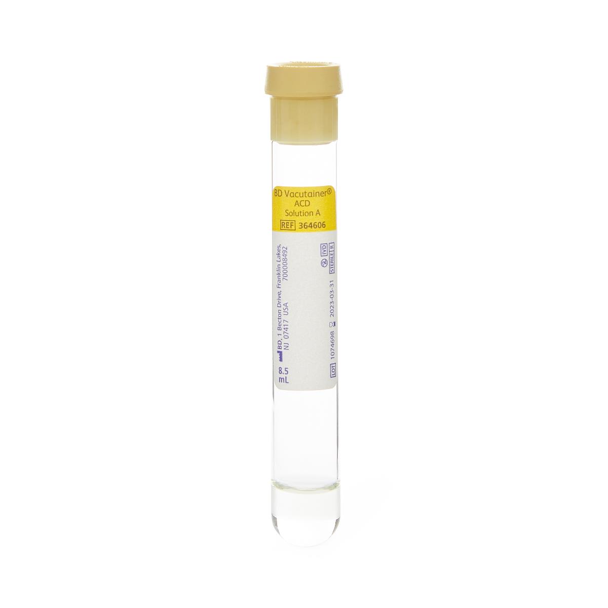 BD Vacutainer Glass Whole Blood Tube, ACD A, Yellow, 8.5 mL