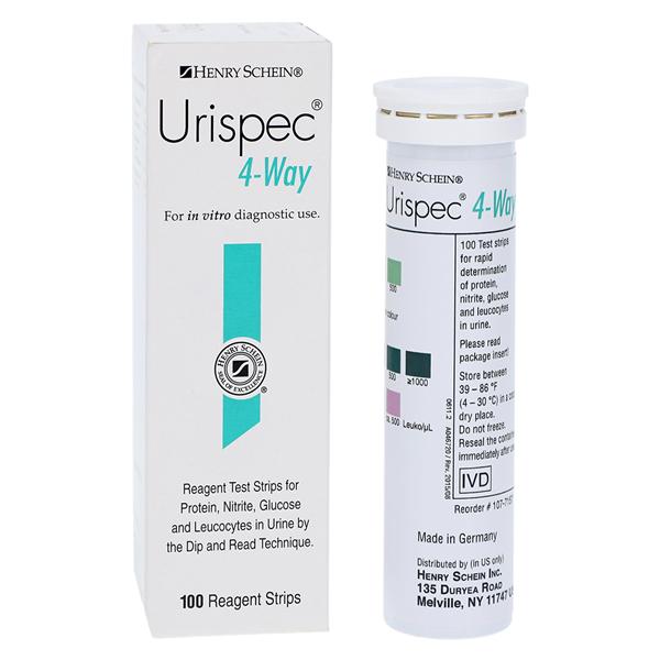Henry Schein Urispec 4 Way Urinalysis Test Strip 100 Test Strips/Bottle