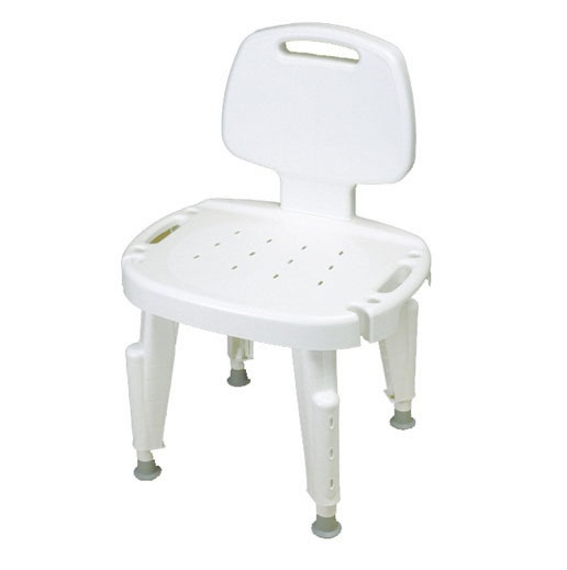 SP Ableware Shower Seat with Height Adjustable Legs, Non-Slip Feet and Removable Back, No Arms - Plastic, White (727142101)