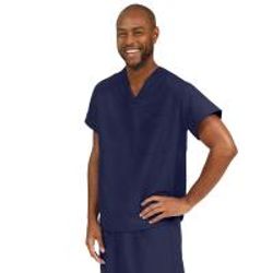 Medline PerforMAX Unisex Reversible V-Neck 2-Pocket Scrub Top, Navy, Medium