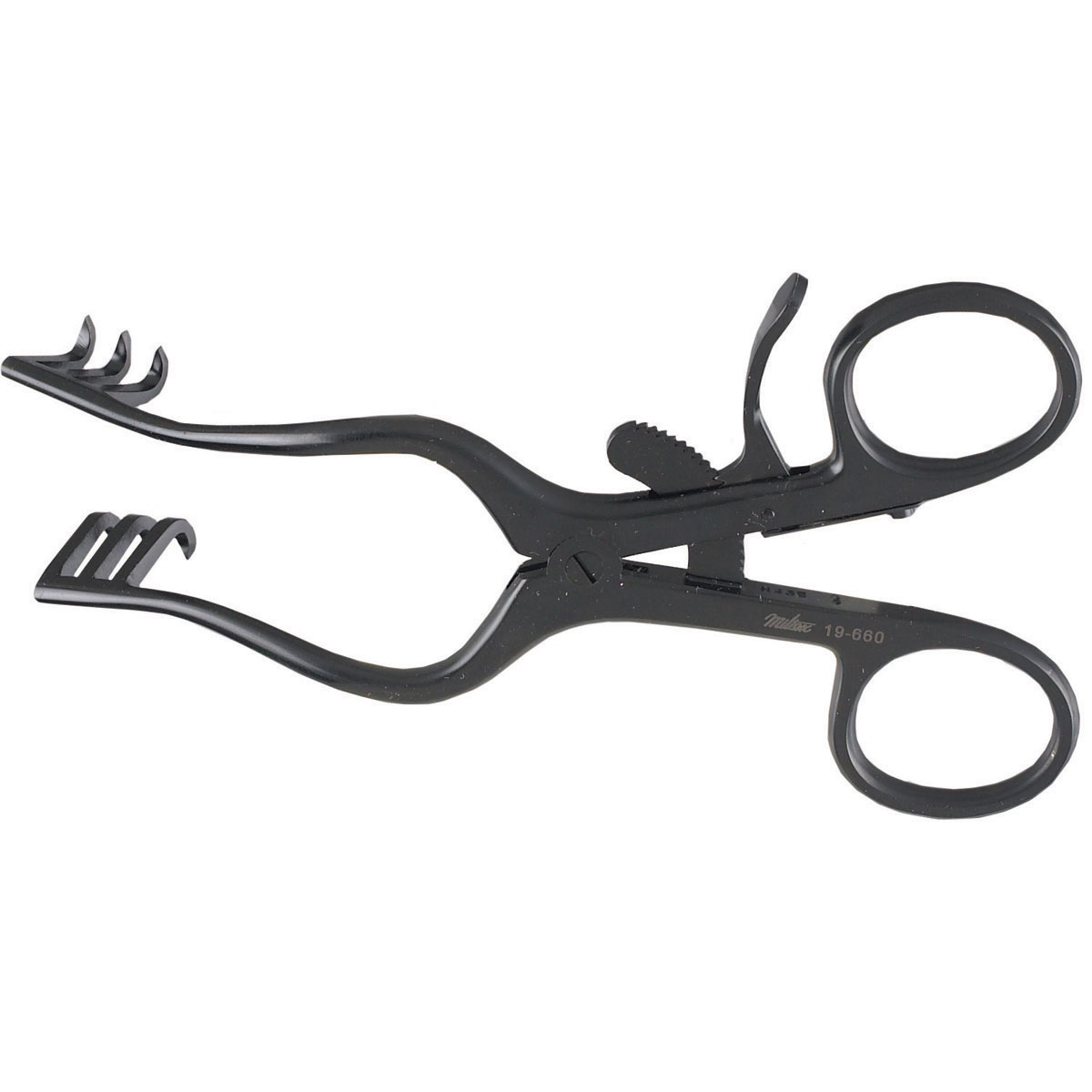 Miltex Wullstein Endaural Retractor, 3 X 3 Sharp Teeth, Ebony Non-Glare Finish, 19-660