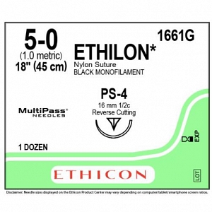 Precision Point Nonabsorbable Nylon Surgical Monofilament Suture, Pliabilized, Black, 5/0, 18", PS-4 Needle