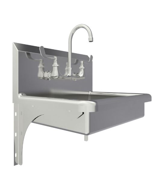Wall Mount Stainless Steel sink ,8" OC faucet,  4 " handles , 2.0 GPM