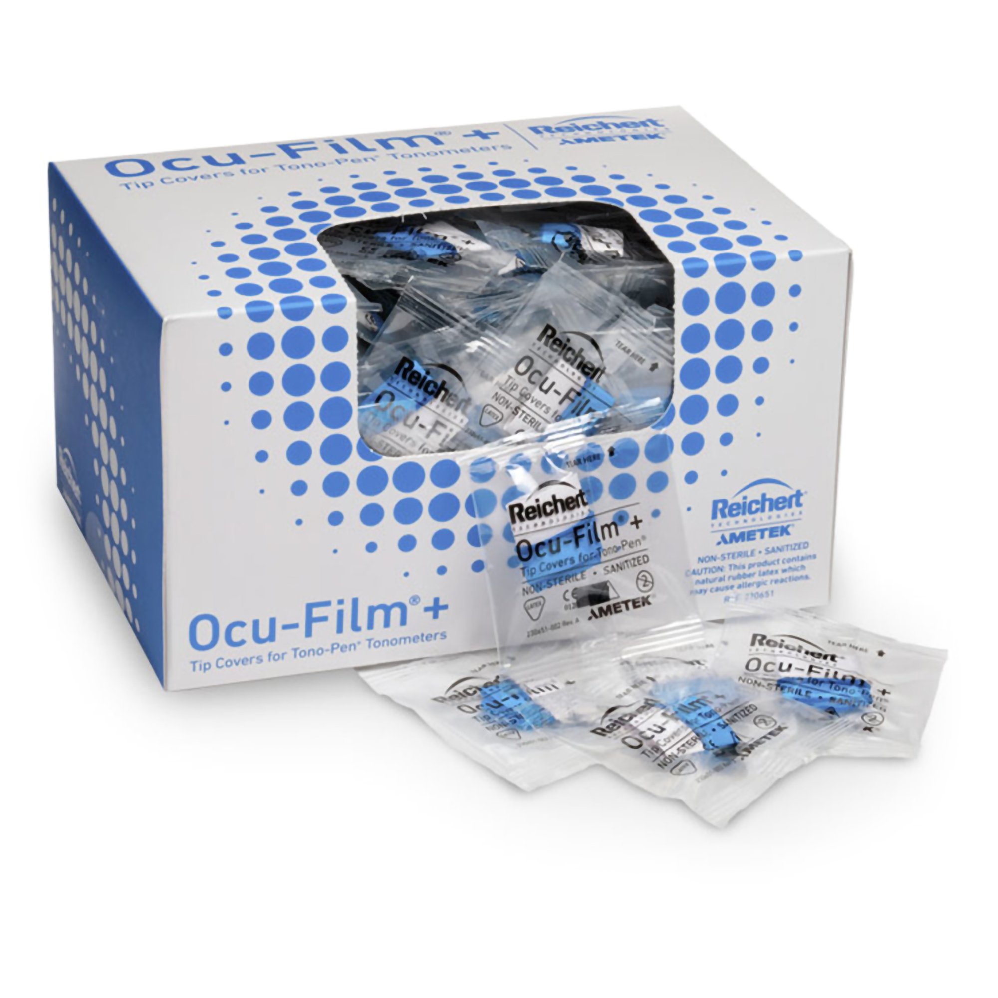 Tonometer Tip Cover Ocu-Film + Sanitized, individually packaged in clear plastic pouches Tono-Pen Tonometers, 150/Box