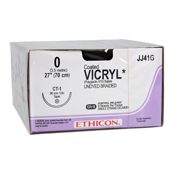 Coated Vicryl Suture 0 27" Polyglactin 910 Braid CT-1 Undyed 12/Bx