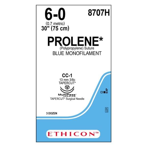 Prolene Suture 6-0 30" Polypropylene Monofilament CC-1/CC-1 Blue 36/Bx