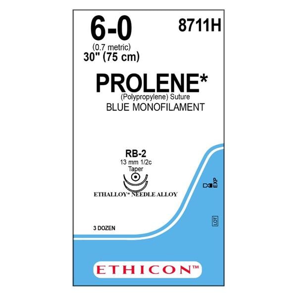 Prolene Suture 6-0 30" Polypropylene Monofilament RB-2/RB-2 Blue 36/Bx