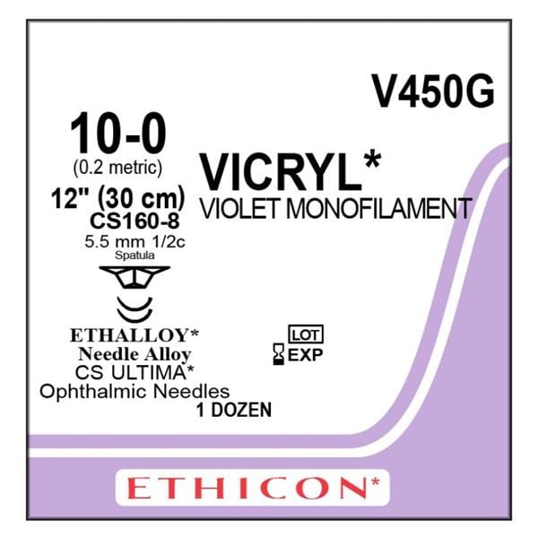 Vicryl Suture 10-0 1x12" Polyglactin 910 Braid CS160-8/CS160-8 Violet 12/Bx