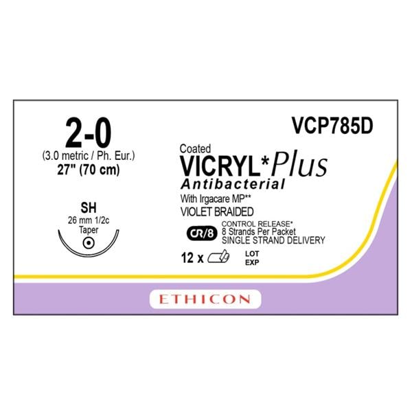 Vicryl Plus Suture 2-0 8x27" Triclosan/Polyglactin 910 Braid SH CR Violet 12/Bx