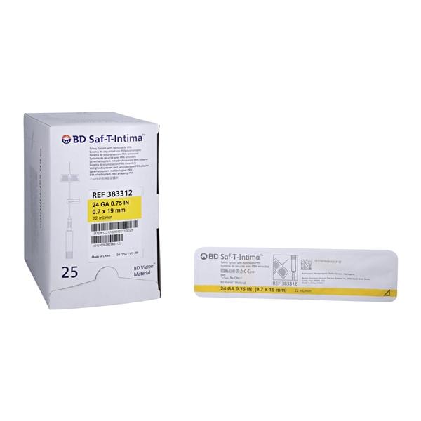 Saf-T-Intima IV Catheter Safety 24 Gauge 3/4" Yellow Closed End