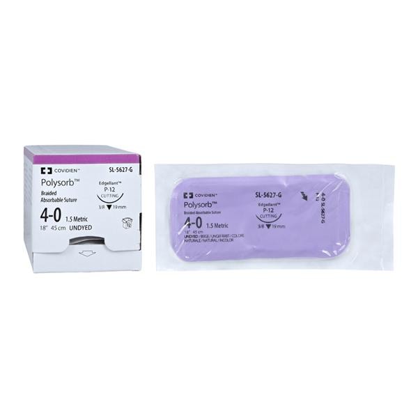 Polysorb Suture 4-0 18" Polyester Braid P-12 Undyed 12/Bx