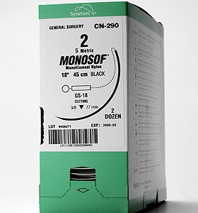 Nonabsorbable Suture with Needle Monosof~Dermalon Nylon C-14 3/8 Circle Reverse Cutting Needle Size 3 - 0 Monofilament, SN-663G, BX/12
