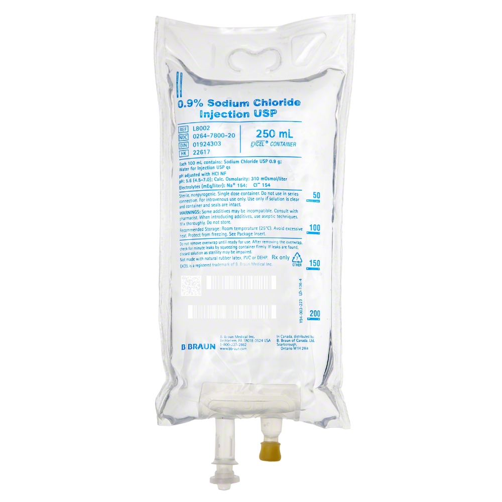 IV Injection Solution Sodium Chloride 0.9% 250mL Plastic Injection Container