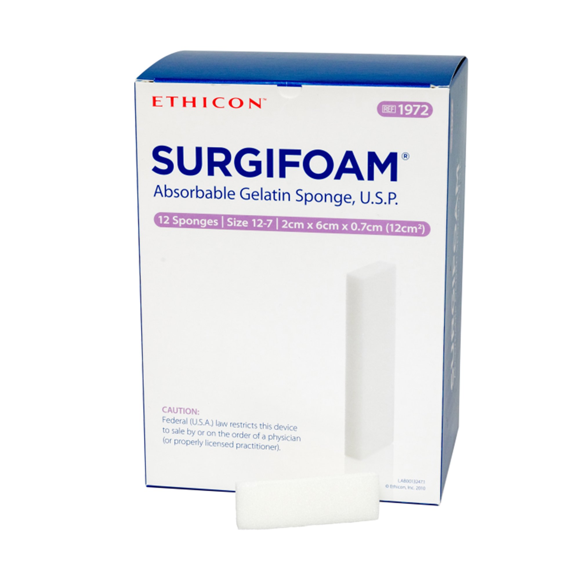 Surgifoam Absorbable Gelatin Sponge, 0.8" x 2.4" x 0.27" (2 cm x 6 cm x 7 mm)