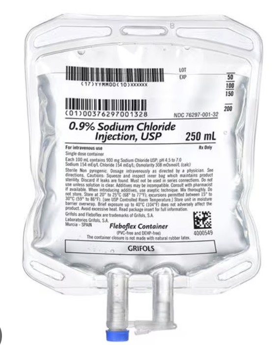Grifols, S.A. IV Injection Solution 0.9% Sodium Chloride 250mL Bag, 28/Case