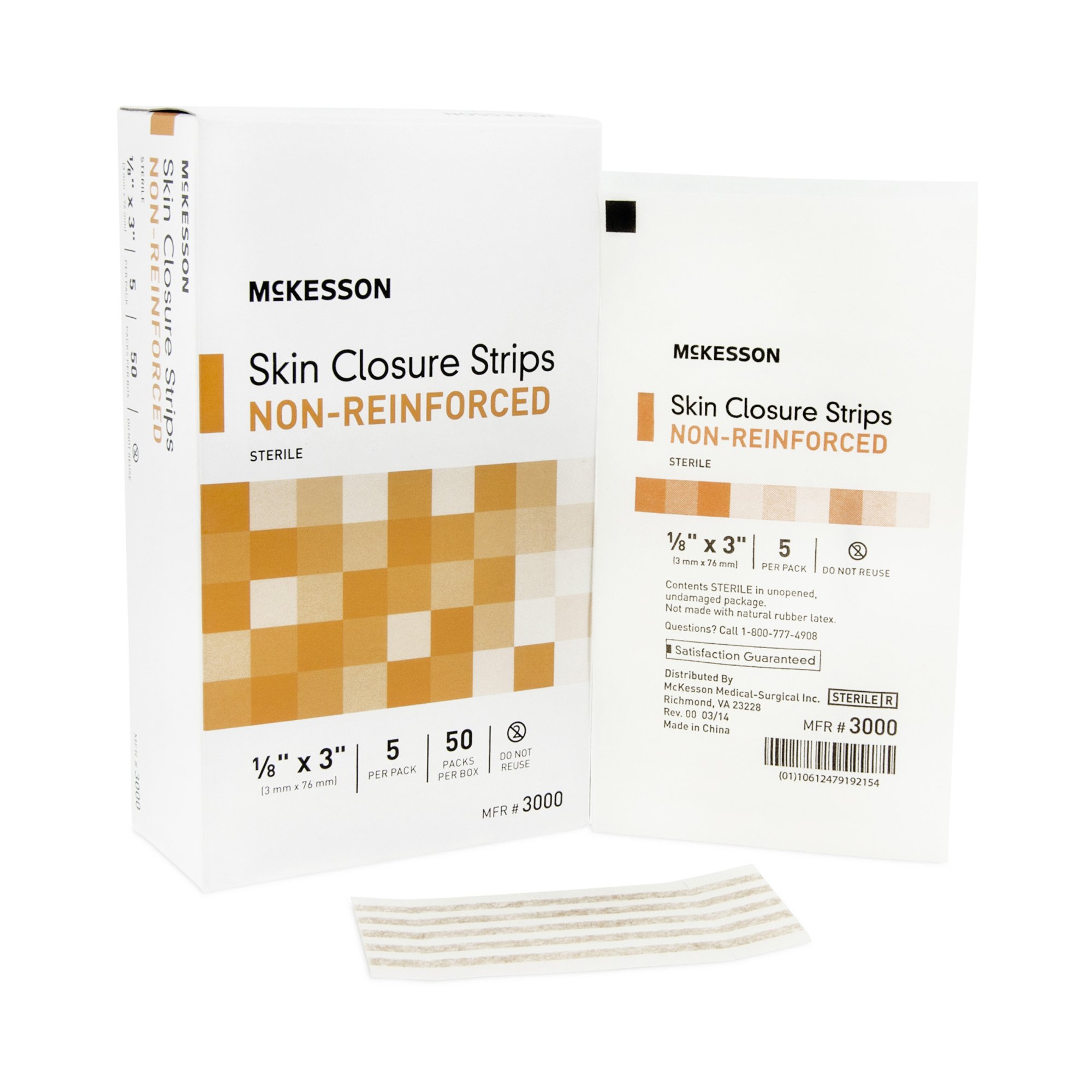 Skin Closure Strip McKesson 1/8 X 3 Inch Nonwoven Material Flexible Strip Tan