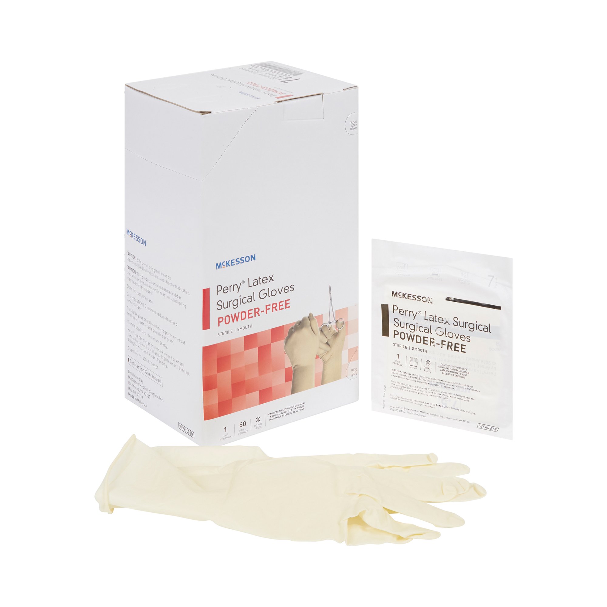Surgical Glove McKesson Perry Performance Plus Size 7.5 Sterile Latex Standard Cuff Length Smooth Cream Not Chemo Approved