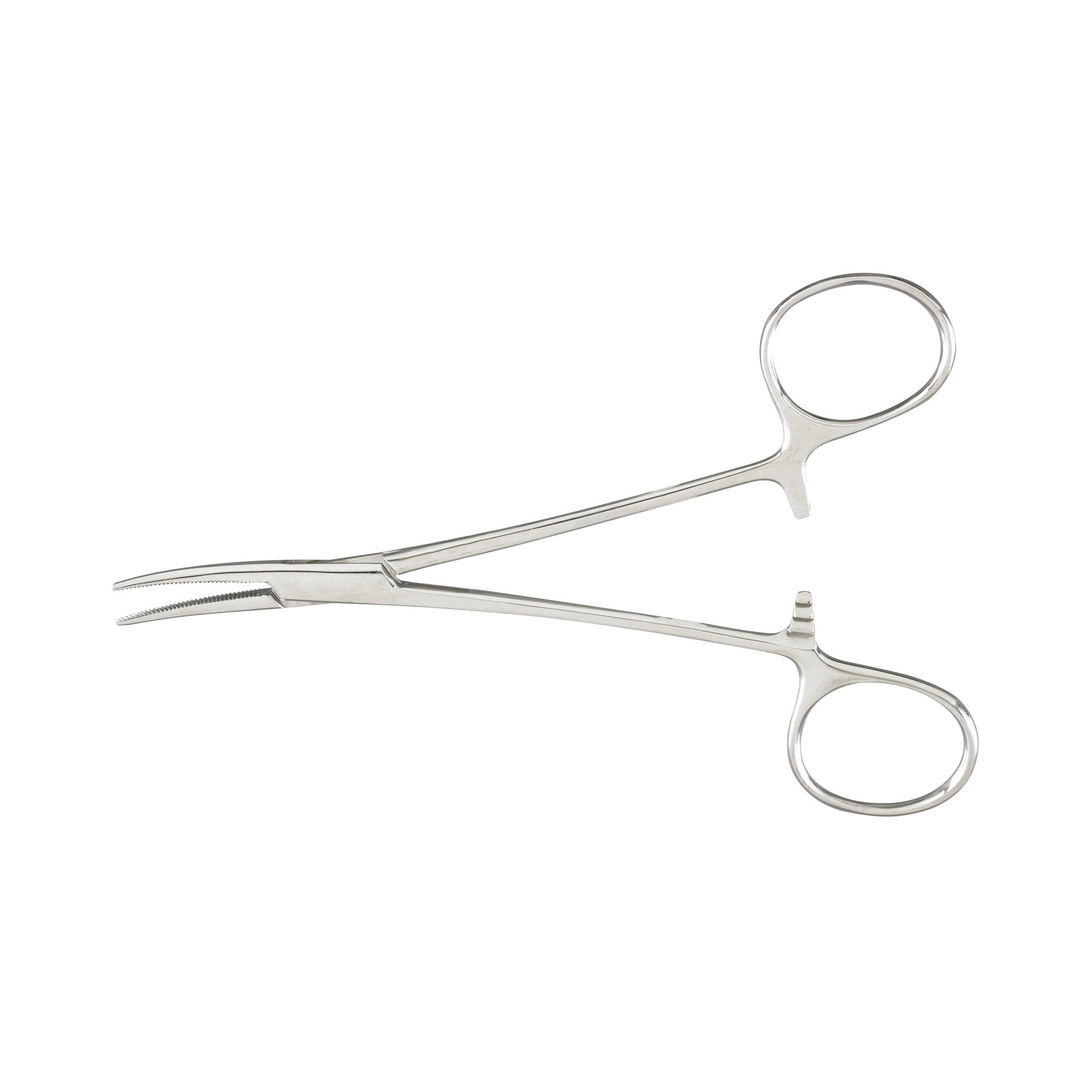 Hemostatic Forceps McKesson Kelly 5-1/2 Inch Length Floor / Office Grade Pakistani Stainless Steel NonSterile Locking Finger Ring Handle Curved Serrated Tips