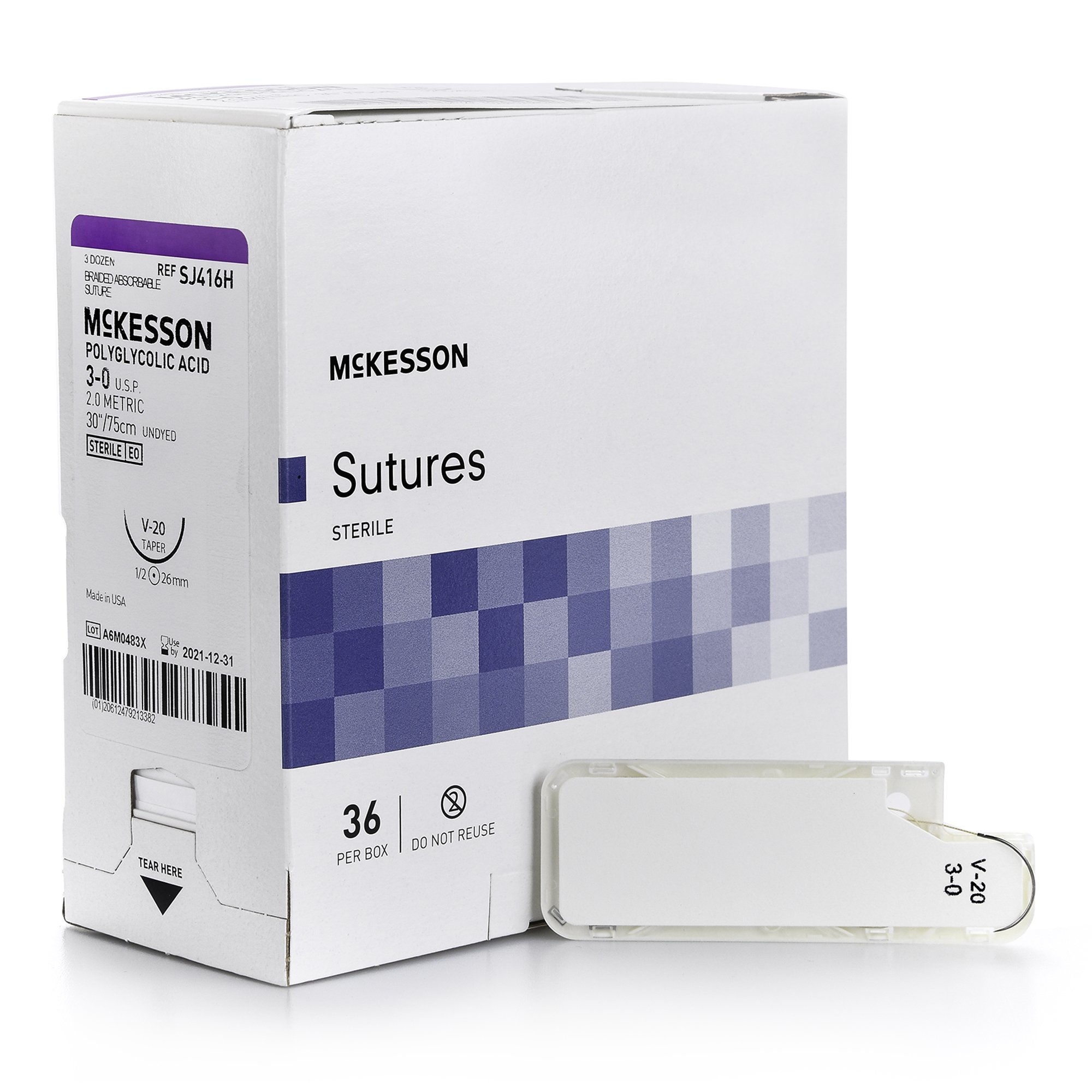 Absorbable Suture with Needle McKesson Polyglycolic Acid V-20 1/2 Circle Taper Point Needle Size 3 - 0 Braided