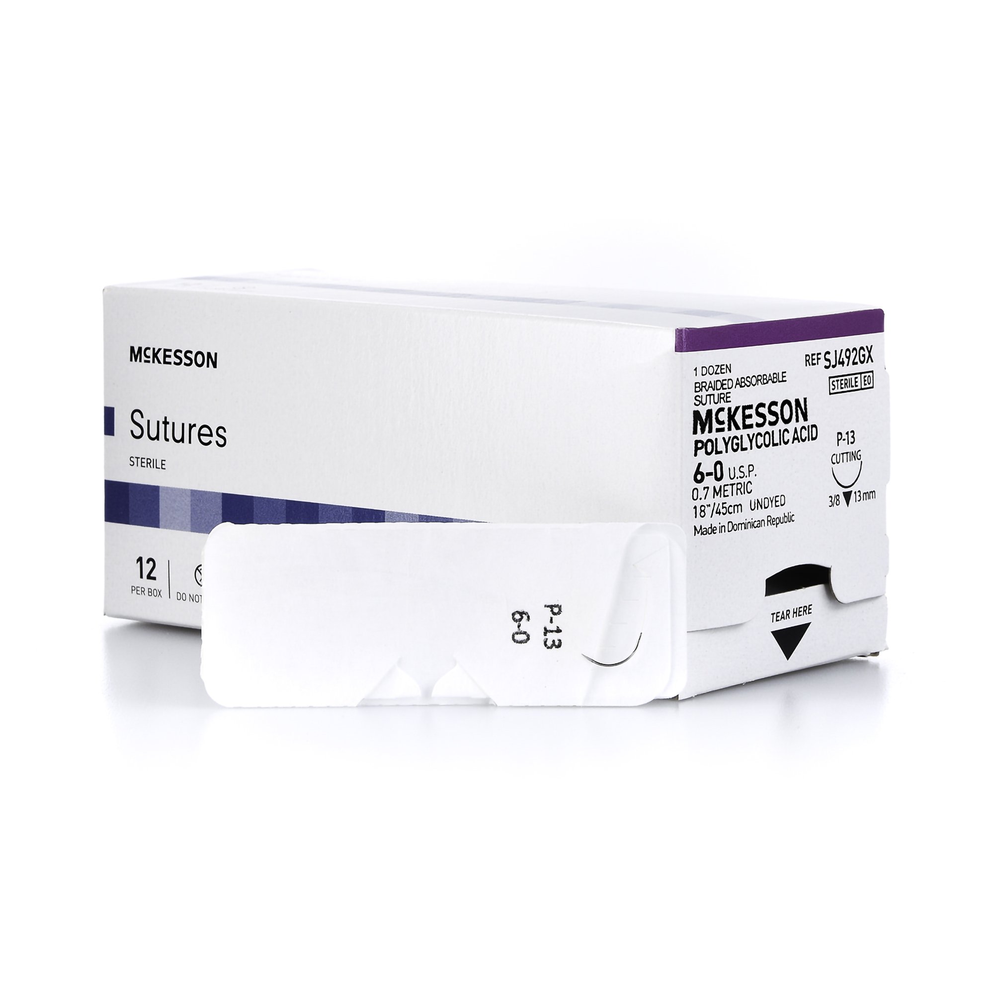 Absorbable Suture with Needle McKesson Polyglycolic Acid P-13 3/8 Circle Precision Reverse Cutting Needle Size 6 - 0 Braided