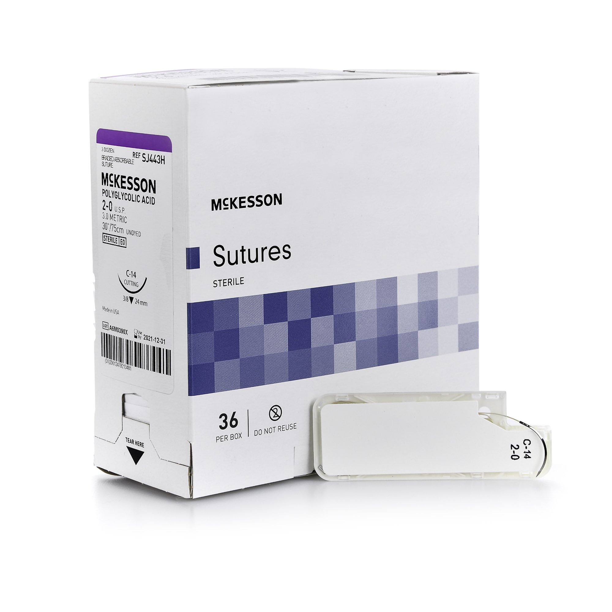 Absorbable Suture with Needle McKesson Polyglycolic Acid C-14 3/8 Circle Reverse Cutting Needle Size 2 - 0 Braided