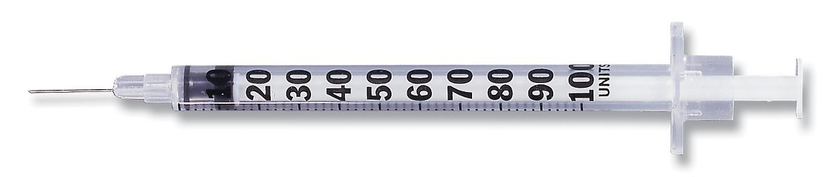 Standard Insulin Syringe with Needle Micro-Fine 1 mL 1/2 Inch 28 Gauge NonSafety Regular Wall