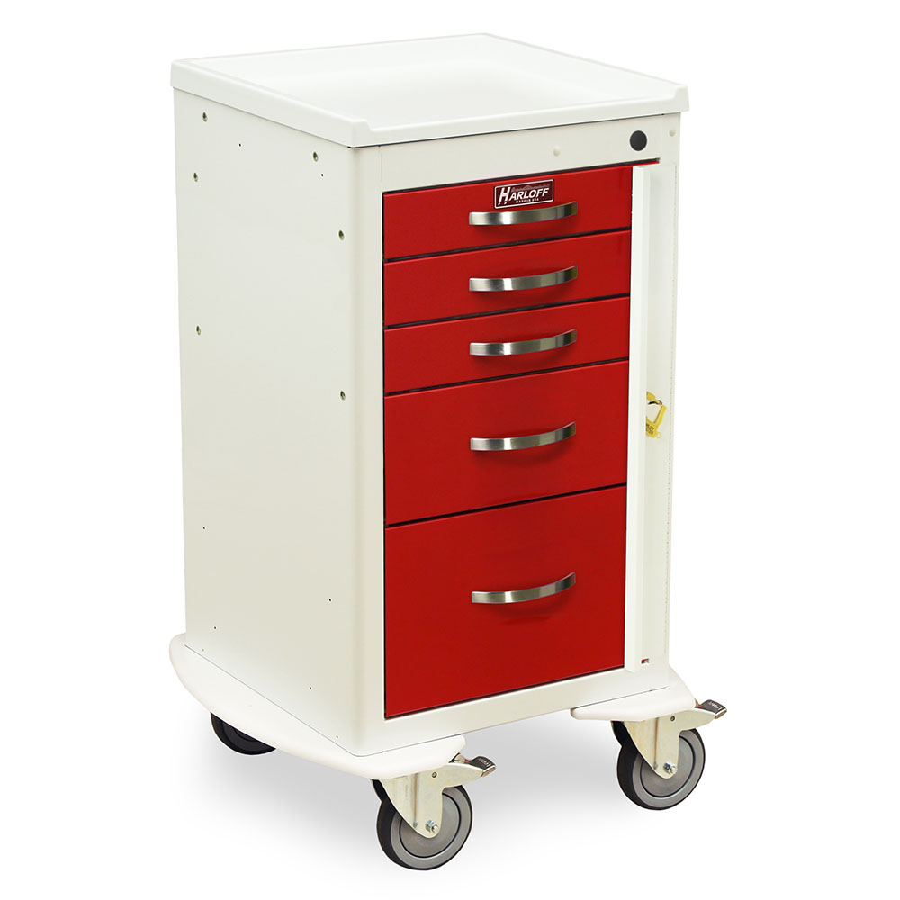 A-Series Narrow Five Drawer Aluminum Crash Cart, Short Height, Mini Width, Five Drawers, Breakaway Lock, MPA1824B05