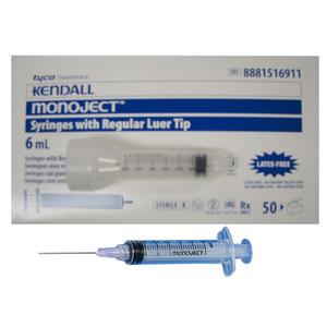 Kendall Monoject Rigid Pack Medical 6ML Syringe, Regular Luer Tip 50/bx