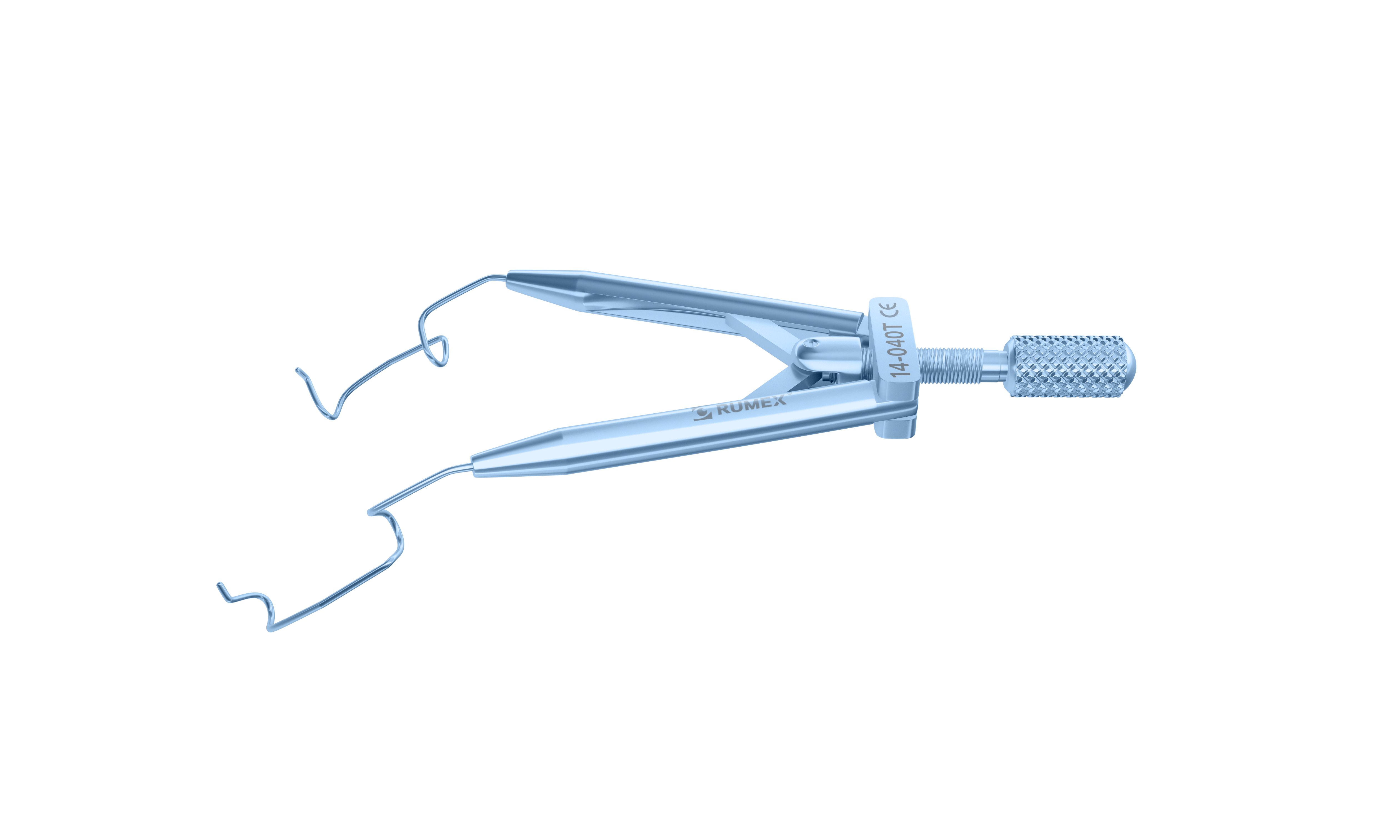 Rumex Lieberman Temporal Speculum, 14.00 mm V-Shaped Blades, Round Branches, Adult Size, Length 76 mm, Titanium, 14-040T