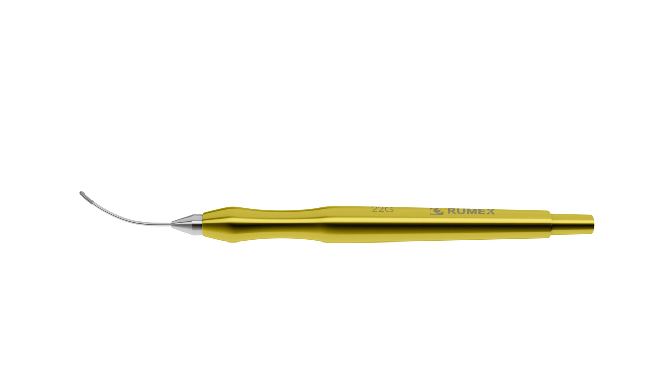 Rumex Aspiration Handpiece for Bimanual Technique, Curved, 22 Ga, One Top Port 0.35 mm, Length 104 mm, Titanium Handle, 7-0821