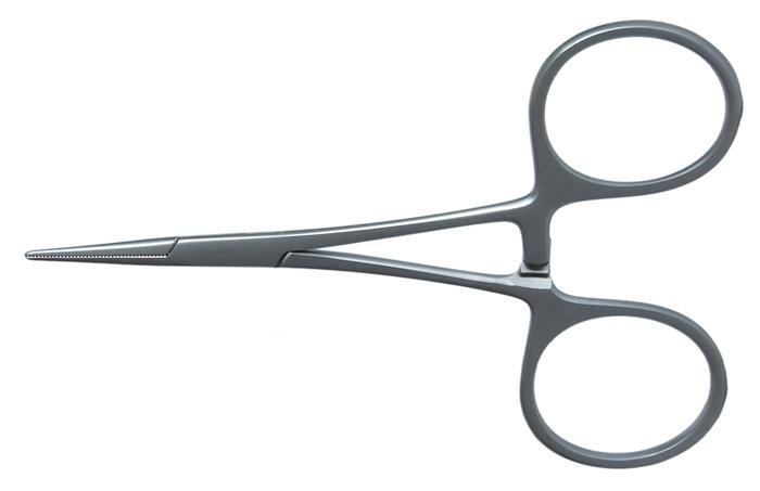 Rumex Hartman Hemostatic Mosquito Forceps, Straight, Serrated jaws, Length 90 mm, Ring Handle, Stainless Steel, 4-120S