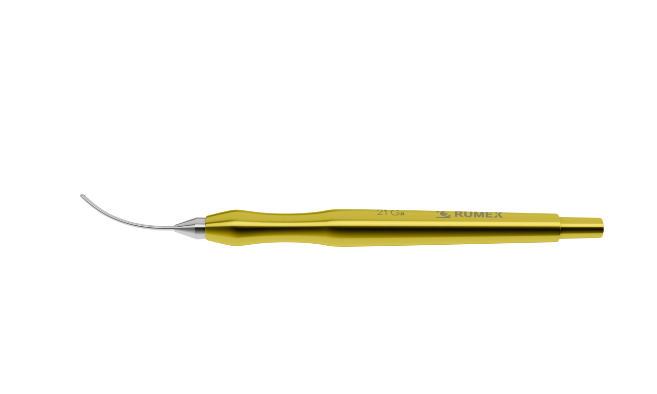 Rumex Aspiration Handpiece for Bimanual Technique, Curved, 21 Ga, One Top Port 0.35 mm, Length 104 mm, Titanium Handle, 7-082