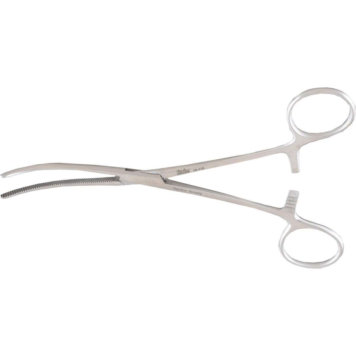 Miltex Baby Doyen Clamp, 6-1/2" (16.5 Cm), Curved, Flexible Blades With Diagonal Serrations., 16-110