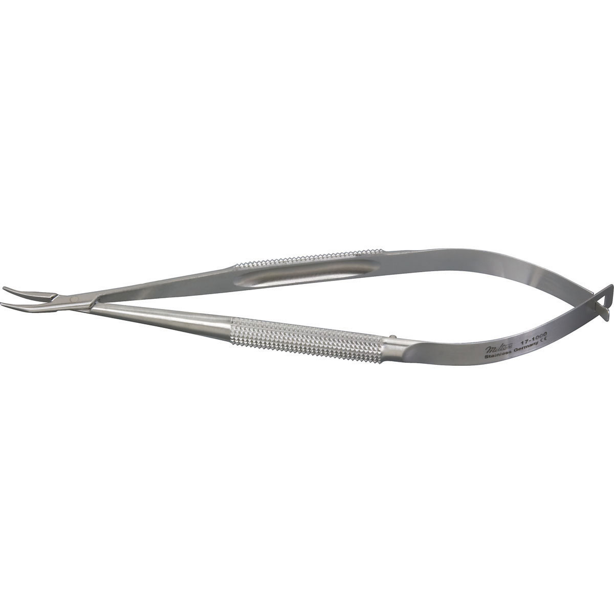 Miltex Micro Surgery Needle Holder, With Round Handles, 0.75Mm And 1.0Mm Tips, 5-1/2" (140Mm), Curved Jaw., 17-1000