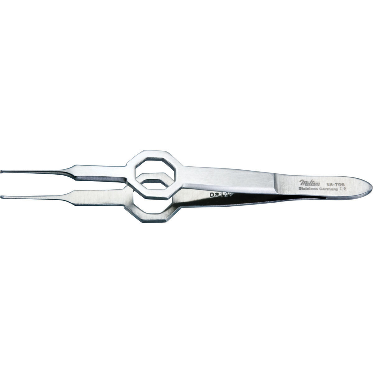 Miltex Foerster Iris Tissue Forceps, 3-7/8" (97Mm), Octagonal Grip, Straight, 1 X 2 Teeth, 0.55Mm Wide, 18-796