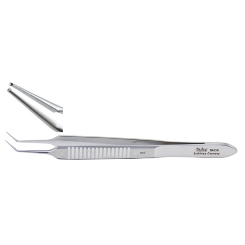Miltex Mcpherson Micro Corneal Suturing Forceps, 3-1/2" (8.9 Cm), Angled, 1 X 2 Teeth, 0.2 Mm, Tying Platform, 18-838