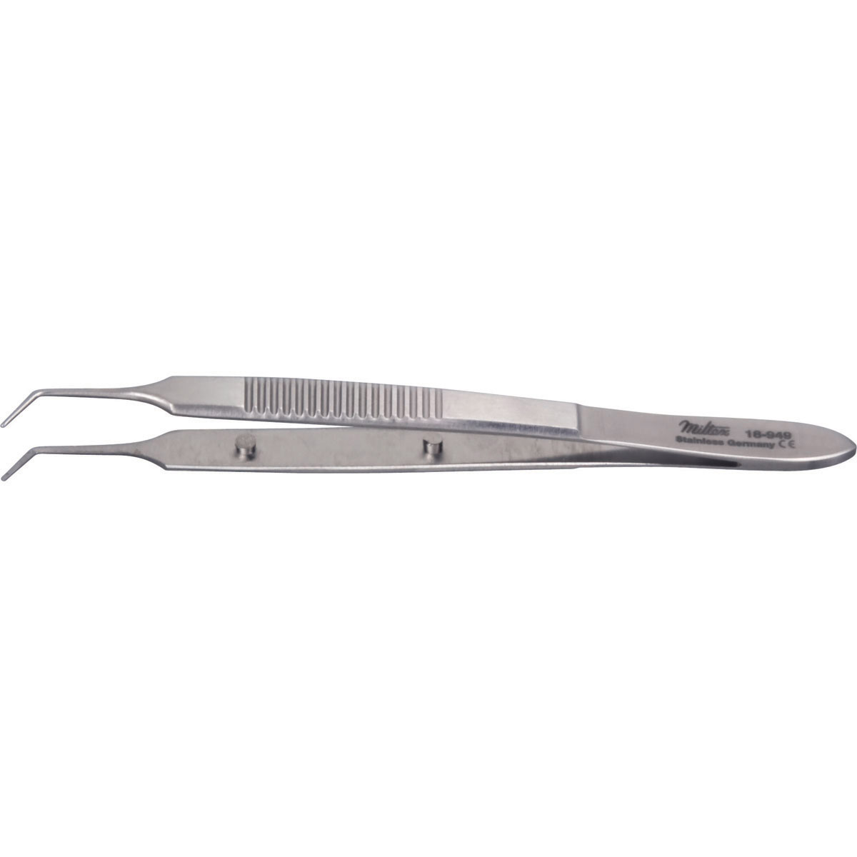 Miltex Mcpherson Micro Iris Suturing Forceps, 3-1/2" (8.9 Cm), Angled, Smooth Platform 0.3 X 5 Mm, No Teeth, 18-949