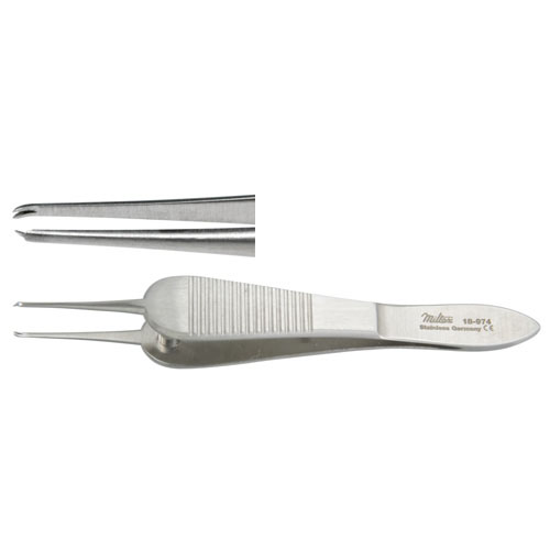 Miltex Sauer Suturing Forceps, 3-1/2" (8.9 Cm), 1 X 2 Curved Teeth, Overlapping Each Other, 0.6 Mm Wide, 18-974