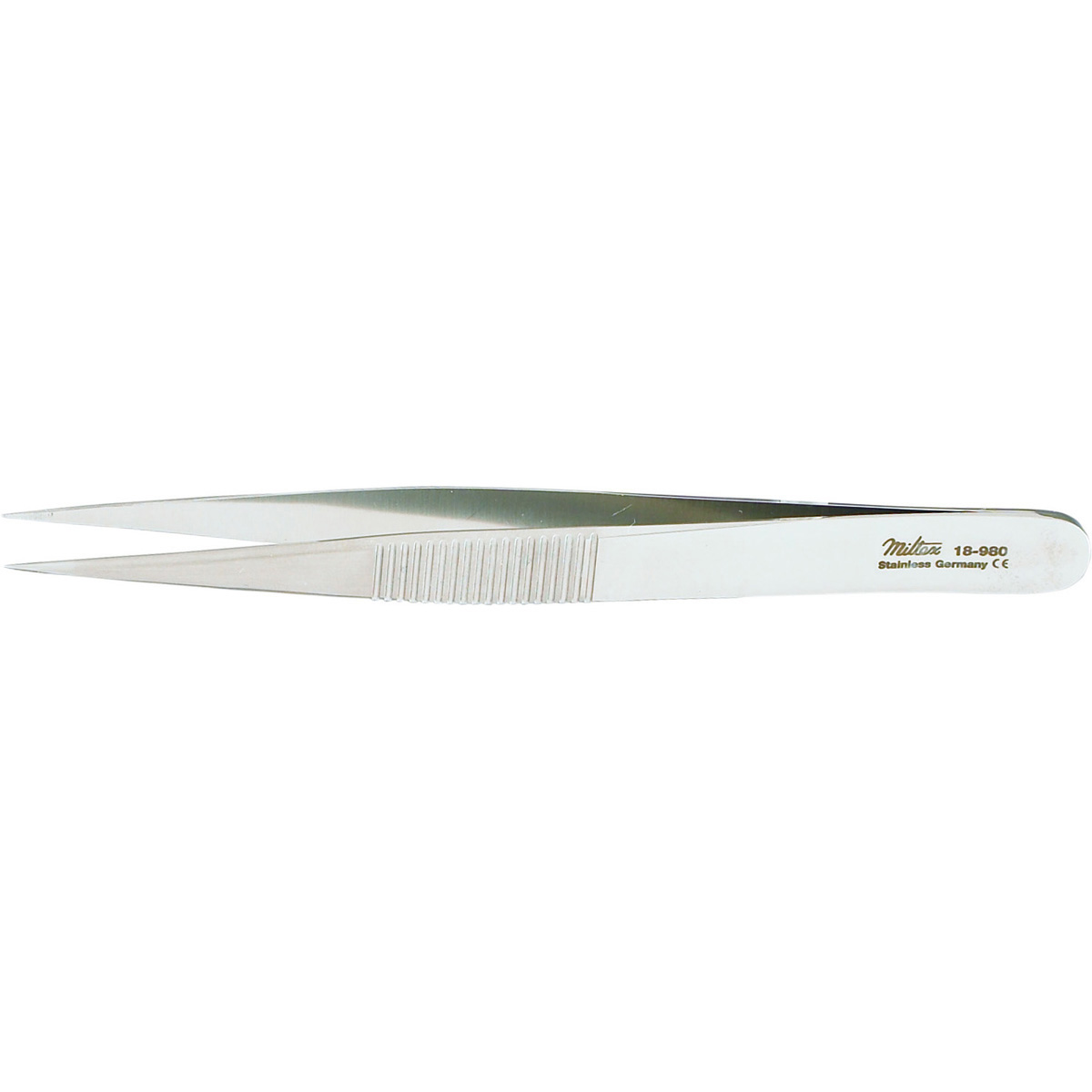 Miltex Thorpe Corneal & Splinter Forceps, 4" (10.2 Cm), Very Sharp Points, Fine Serrated Tips, 18-980