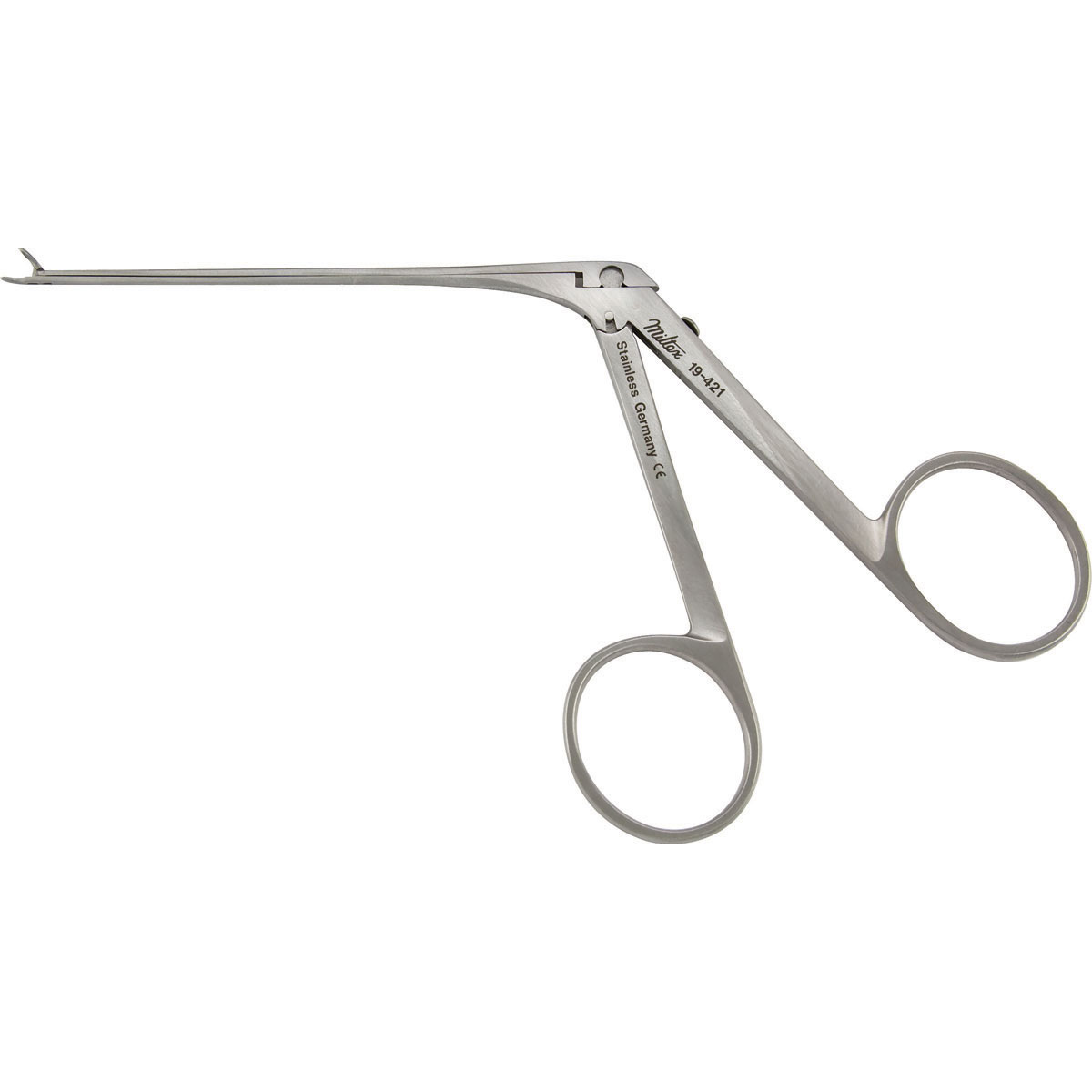 
Miltex House Miniature Ear Forceps, 2-3/4" (7.2 Cm) Shaft, .6 Mm X 1 Mm Cups, Angled Left 15 Deg, 19-421