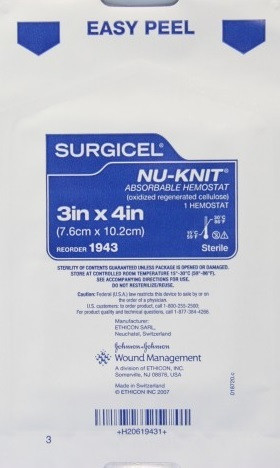 Ethicon Surgicel NU-KNIT Absorbable Hemostats, Box of 12