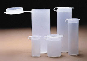 Fisherbrand Polyethylene Sample Vials with Hinged Cap, 13.75 dr. (50mL), 30 x 74mm, 100/cs