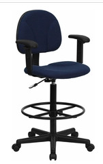 Flash Furniture Fabric Ergonomic Drafting Stool Arms, Navy Blue