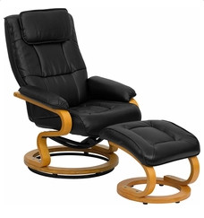 Flash Furniture Contemporary Leather Recliner and Ottoman with Swiveling Maple Wood Base, Black