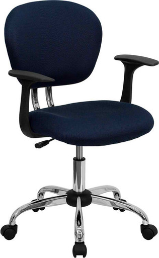 Flash Furniture Mid-back Mesh Task Chair with Arms and Chrome Base, Navy Blue