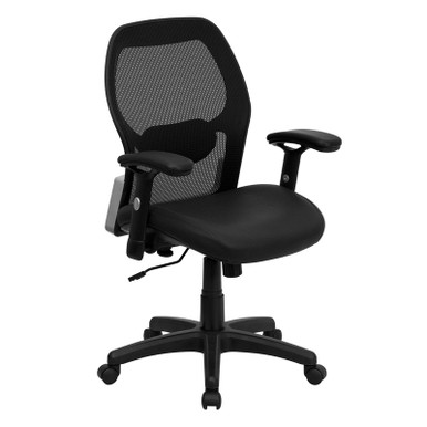 Flash Furniture Mid-Back Super Mesh Office Chair with Black Italian Leather Seat