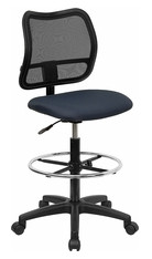Flash Furniture Mid-back Mesh Drafting Stool with Fabric Seat, Navy Blue | WL-A277-NVY-D-GG