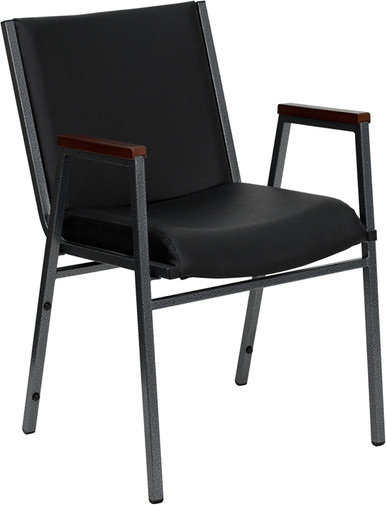 Flash Furniture Heavy Duty, 3" Thickly Padded, Stack Chair with Arms, Black Vinyl